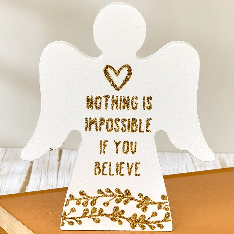 Angel Wooden Block Sign With Gold Sentiment