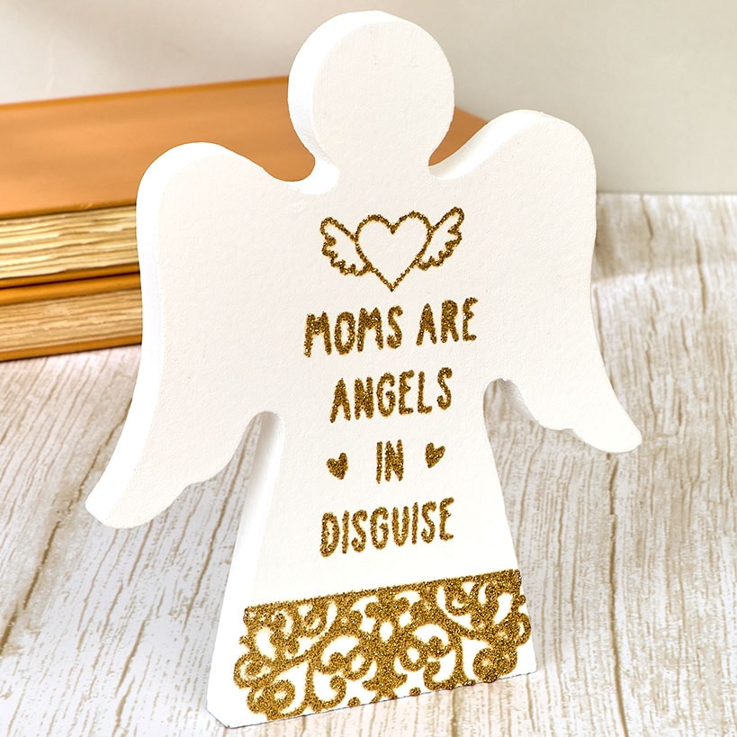 Angel Wooden Block Sign With Gold Sentiment