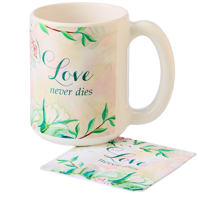 Cardinal Love Never Dies Mug \u0026 Coaster Set or Frame