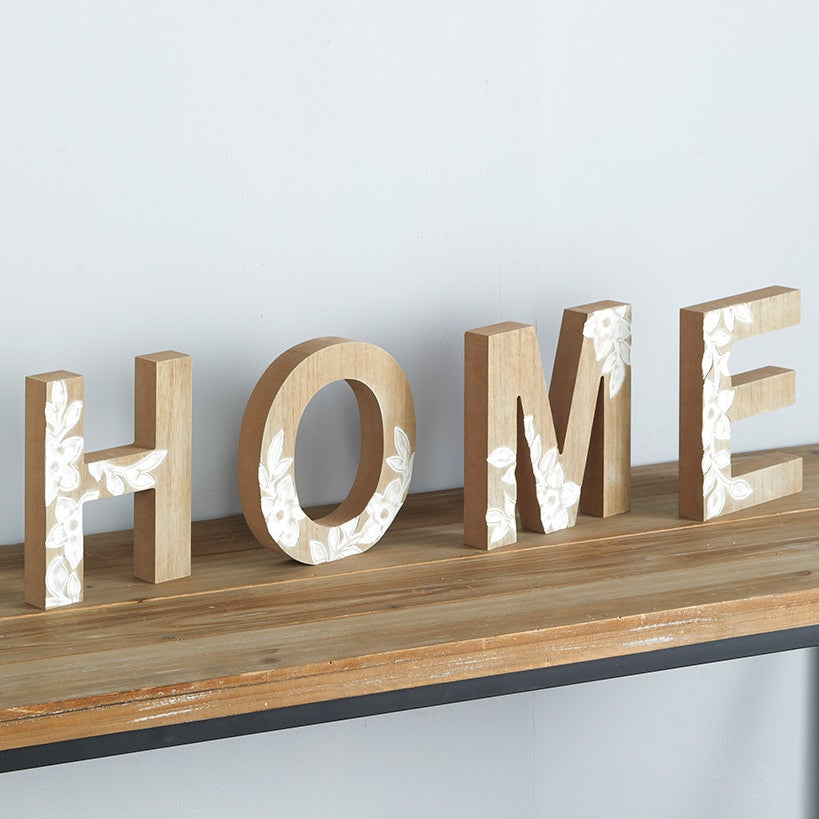 Carved Wood Home Letters with Floral Designs