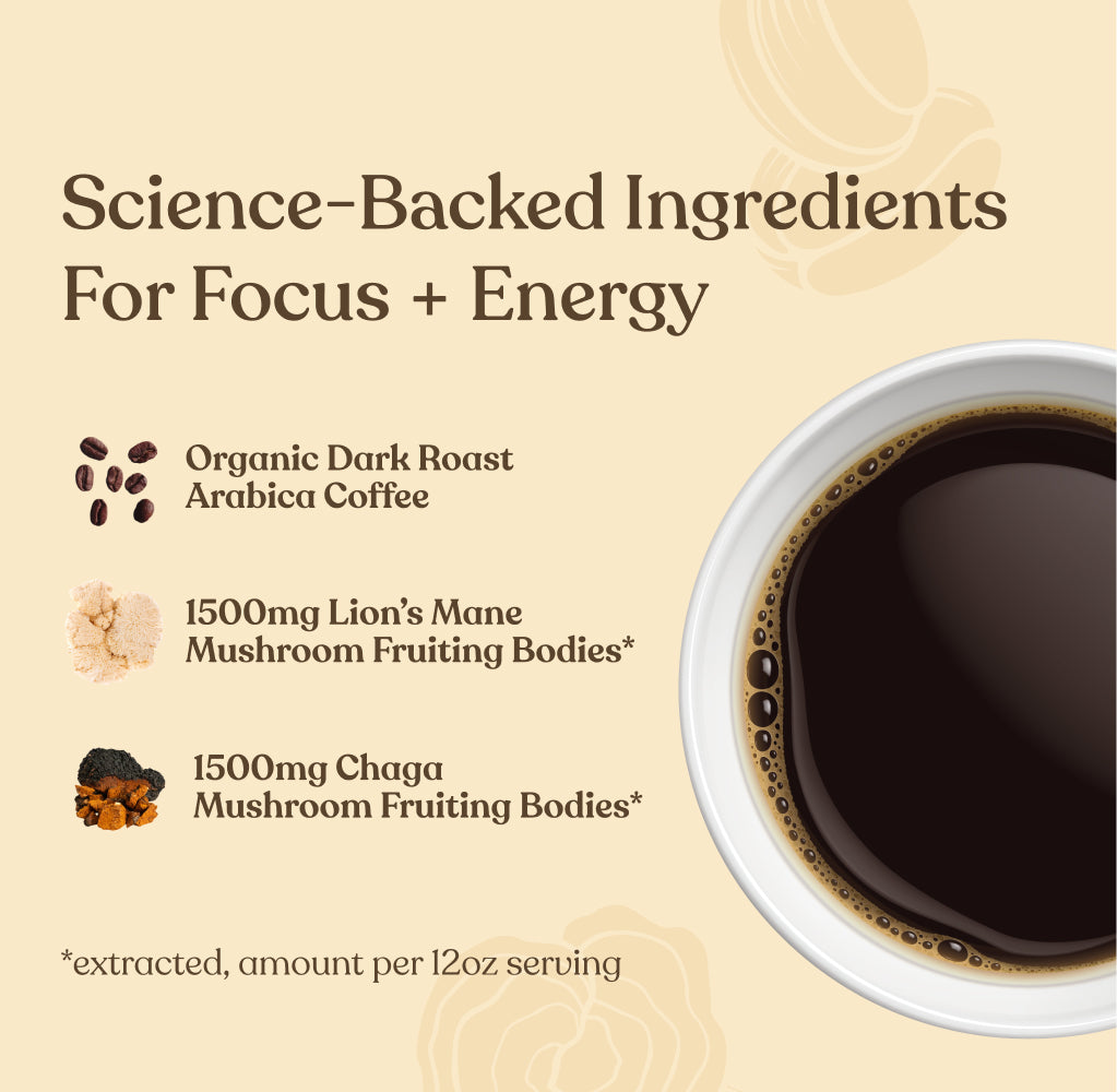 Focus Ground Coffee - Dark - Dark Roast Organic Mushroom Coffee
