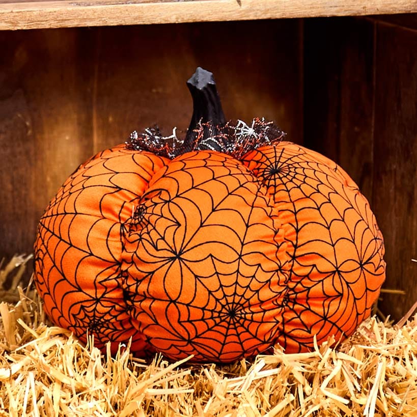 Halloween Plush Webbed Pumpkin Decor - Orange or Purple
