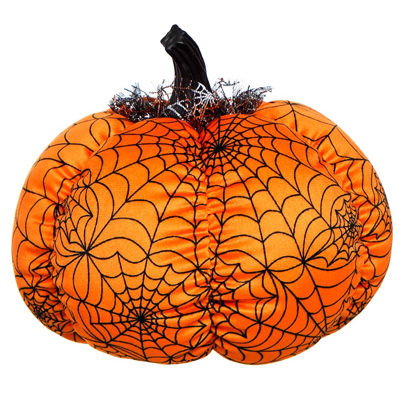 Halloween Plush Webbed Pumpkin Decor - Orange or Purple
