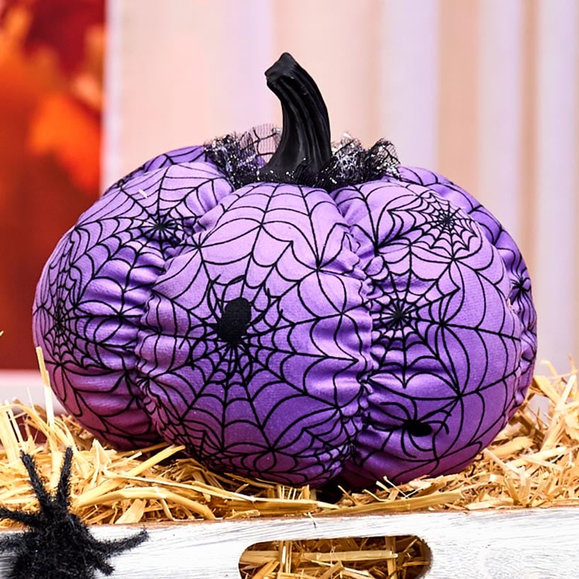 Halloween Plush Webbed Pumpkin Decor - Orange or Purple