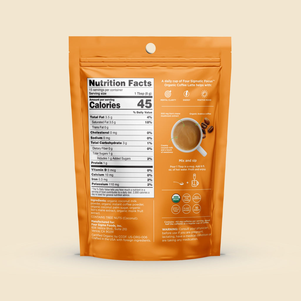 Focus Organic Coffee Latte - Original - Coffee Latte Mushroom Drink Mix
